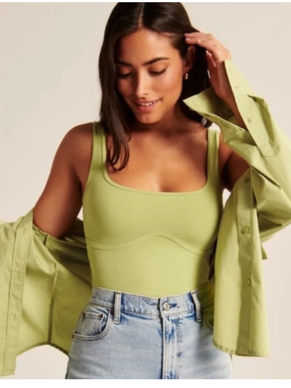 Abercrombie Seamless Fabric Corset Square neck Tank GREEN, S